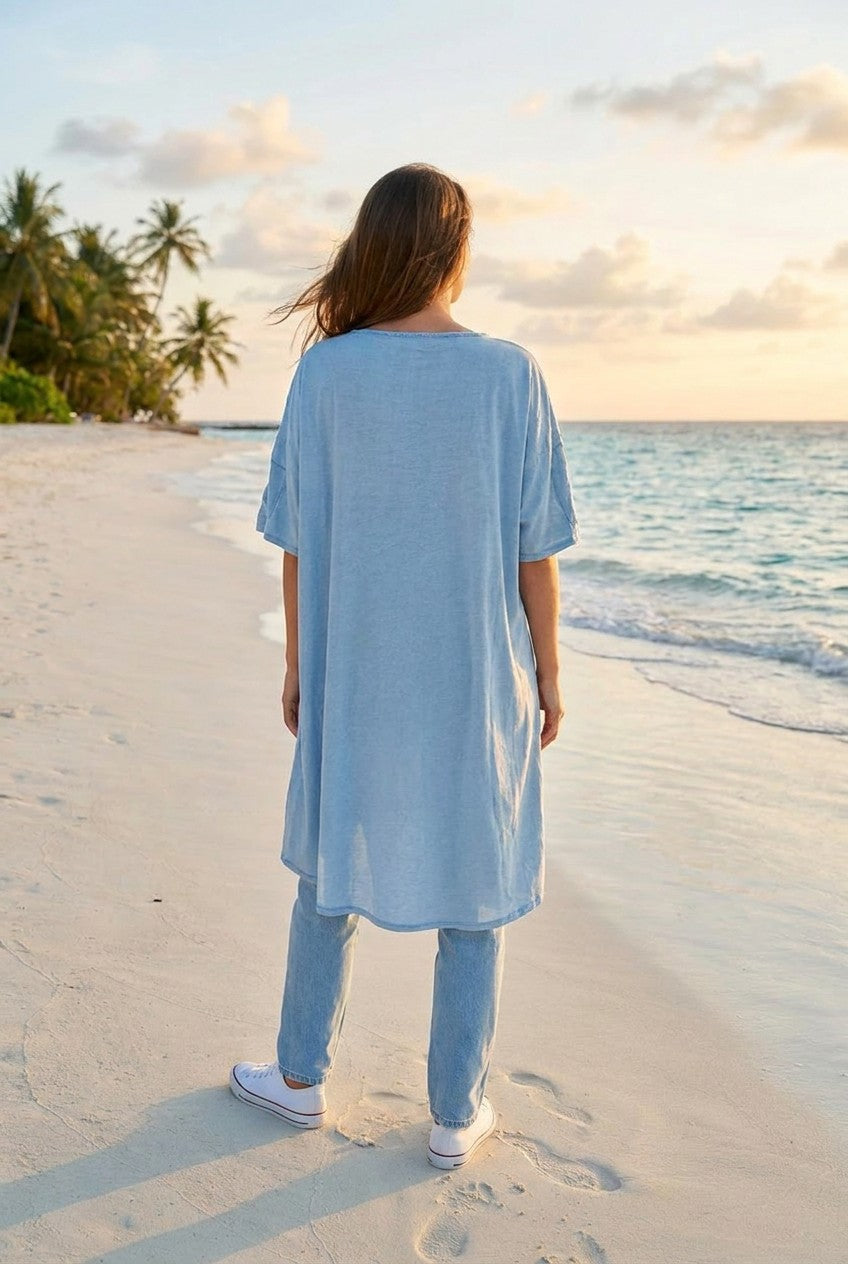 Statement Longshirt – TraumStück Sylt – Blau, Rückansicht