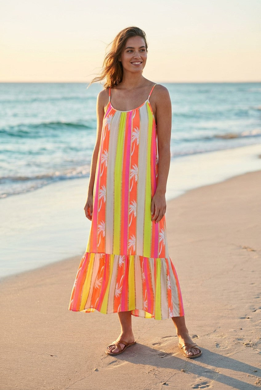 Palmen Maxikleid – TraumStück Sylt – Pink, Vorderansicht