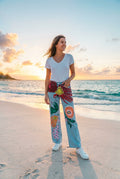 Blumen-Jeans Wide Leg – TraumStück Sylt – Blau, Vorderansicht