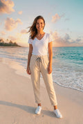 Sweatpants Rüschenbund – TraumStück Sylt – Beige, Vorderansicht