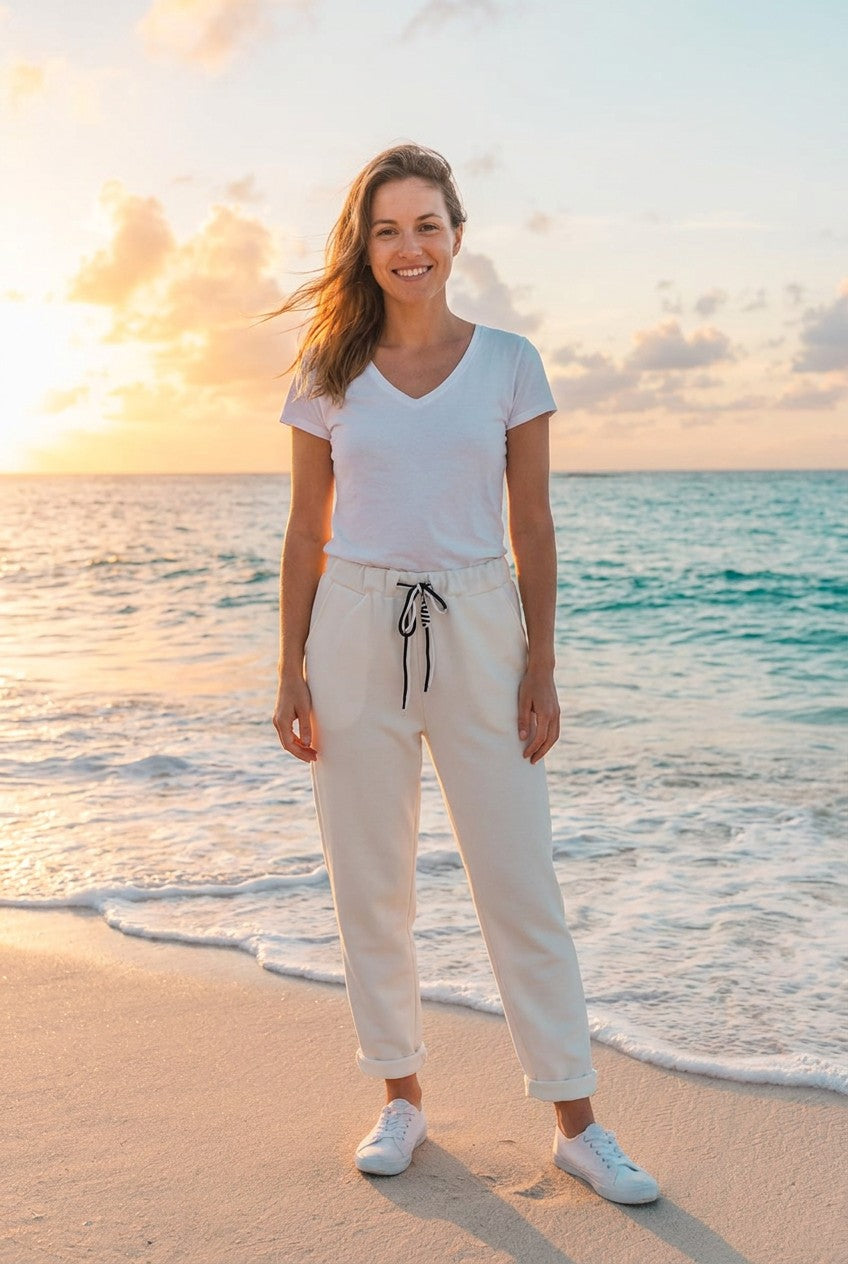 Sweatpants Rüschenbund – TraumStück Sylt – Weiß, Vorderansicht