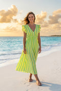 Kleid Streifen Grün Rüschenärmel – TraumStück Sylt – Grün, Vorderansicht