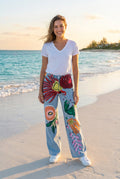 Jeans Blumen-Print Hellblau Weit – TraumStück Sylt – Hellblau, Vorderansicht
