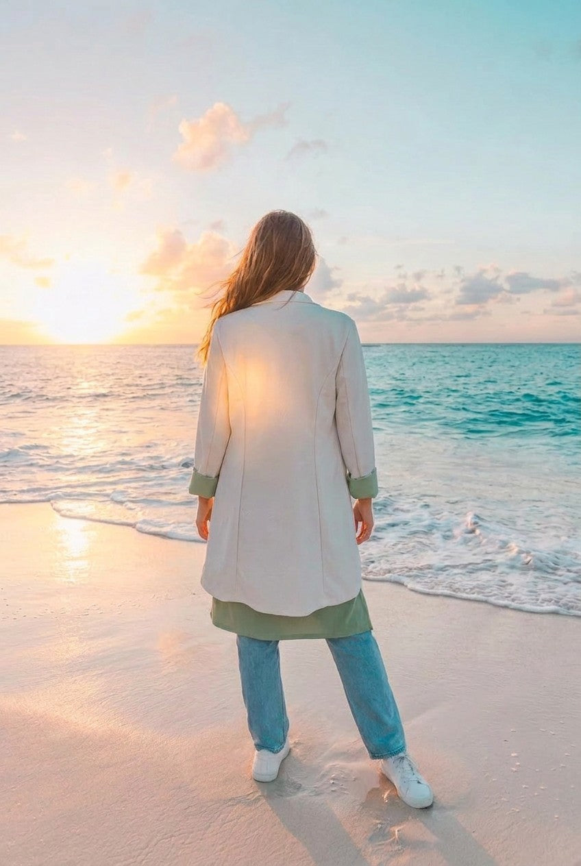 Kunstleder-Jacke Weiß/Rot offen – TraumStück Sylt – Weiß, Rückansicht