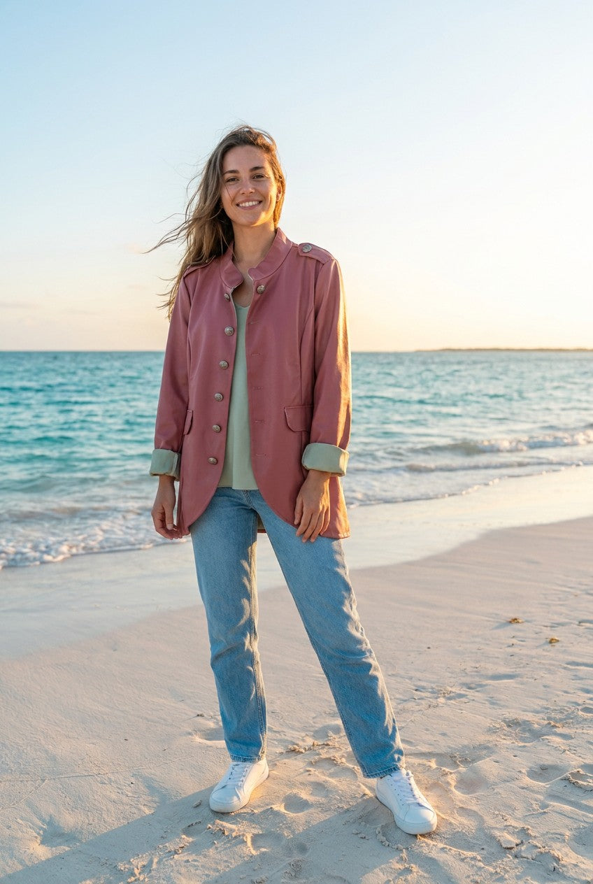 Kunstleder-Jacke Weiß/Rot offen – TraumStück Sylt – Rot, Vorderansicht