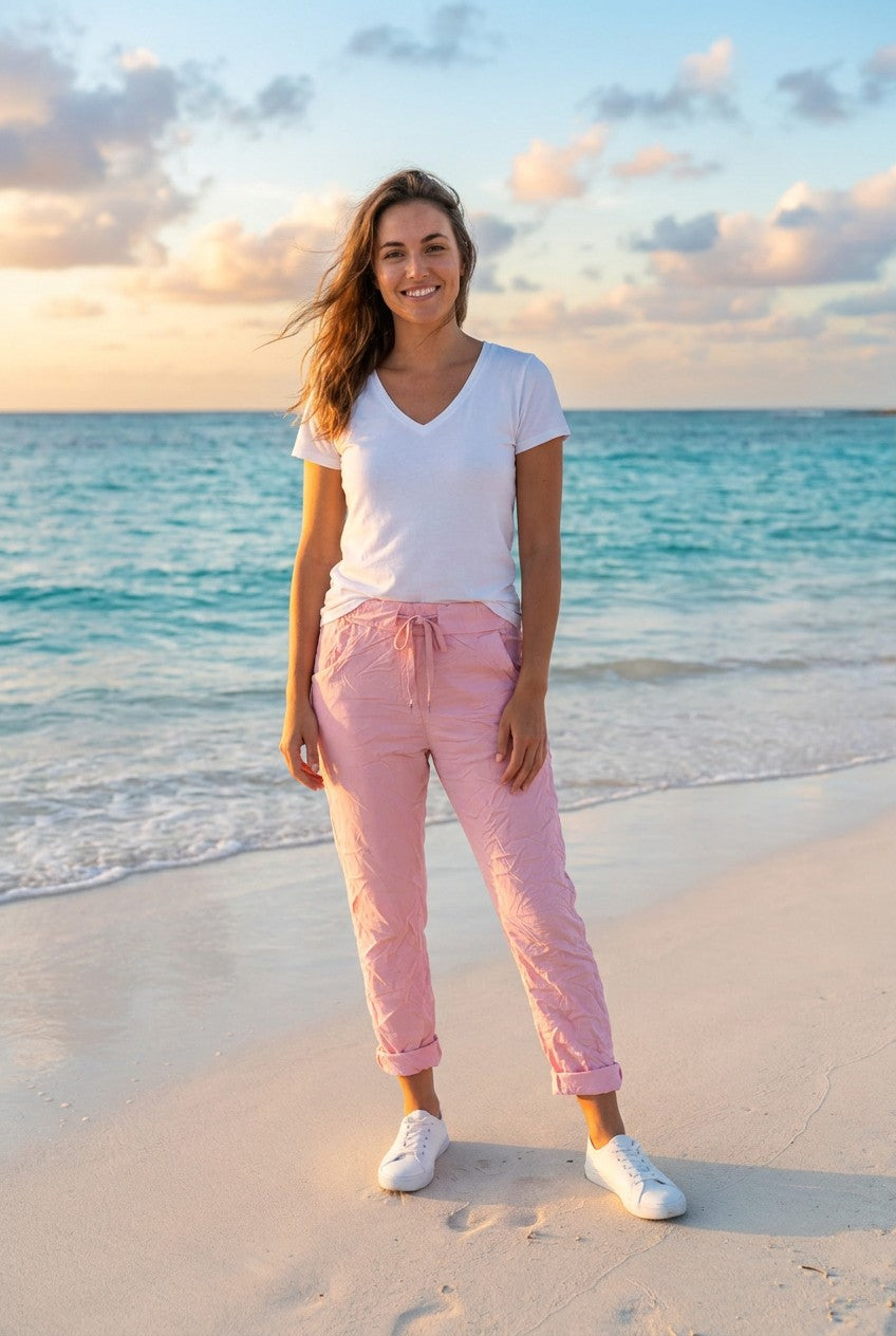 Jogginghose weit mit Pailletten – TraumStück Sylt – Rosa, Vorderansicht