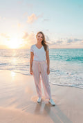 Hose Rosa Streifen Crinkle weit – TraumStück Sylt – Rosa, Vorderansicht