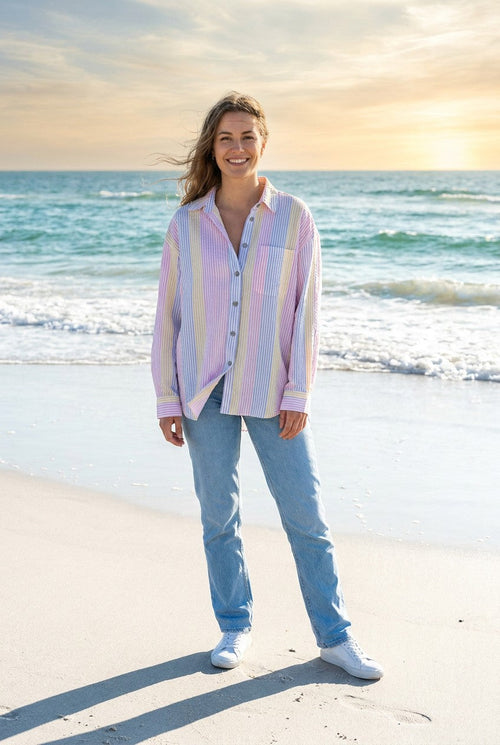 Bluse Rosa Streifen Oversized – TraumStück Sylt – Rosa, Vorderansicht