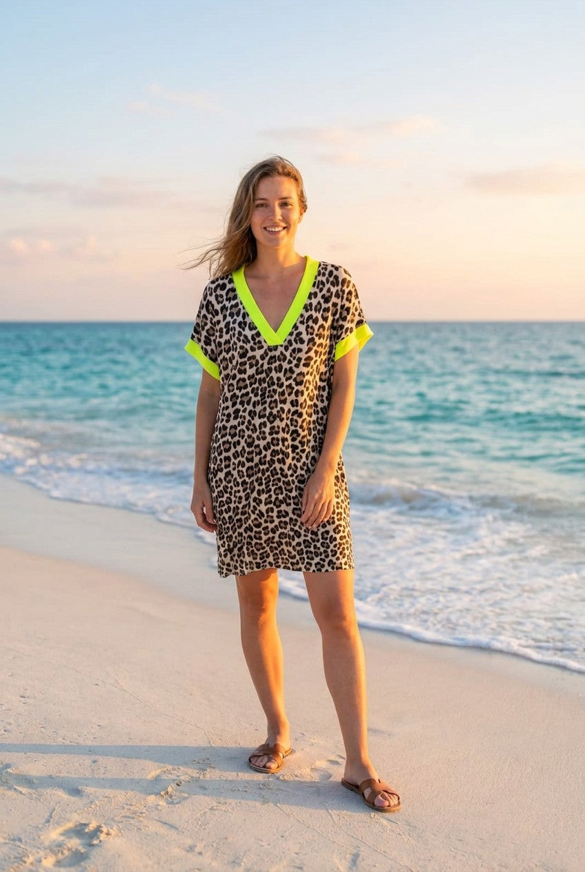 Kleid Leopardenmuster oversized – TraumStück Sylt – Gelb, Vorderansicht