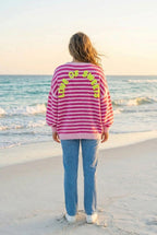 Pullover Strick Streifen Bouclé-Schriftzug – TraumStück Sylt – Pink, Rückansicht