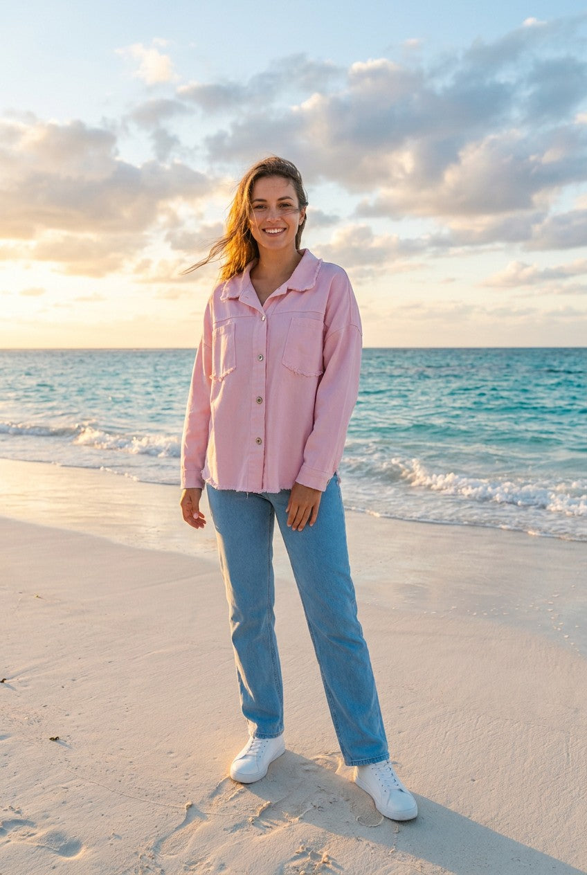 Overshirt mit Graffiti-Print – TraumStück Sylt – Rosa, Vorderansicht
