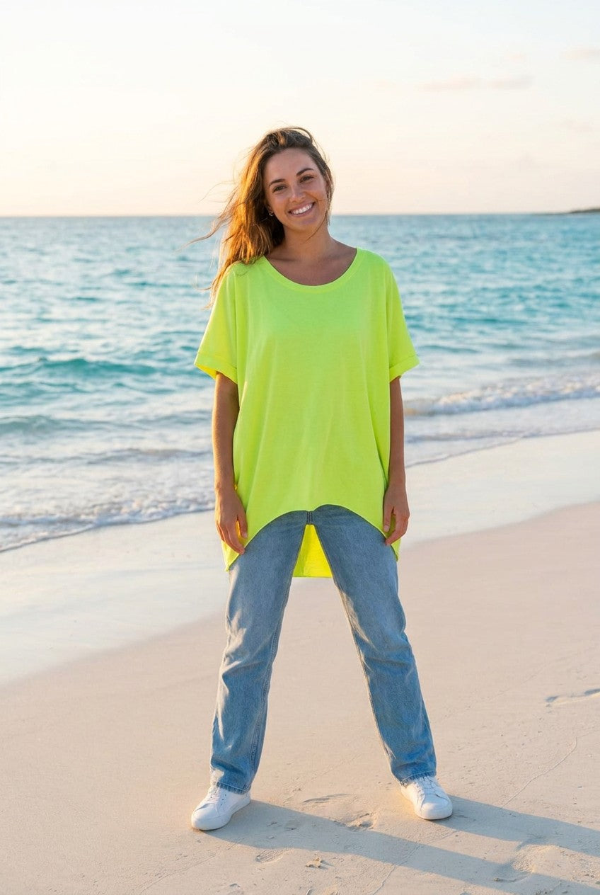 T-Shirt Oversized Wellensaum – TraumStück Sylt – Gelb, Vorderansicht