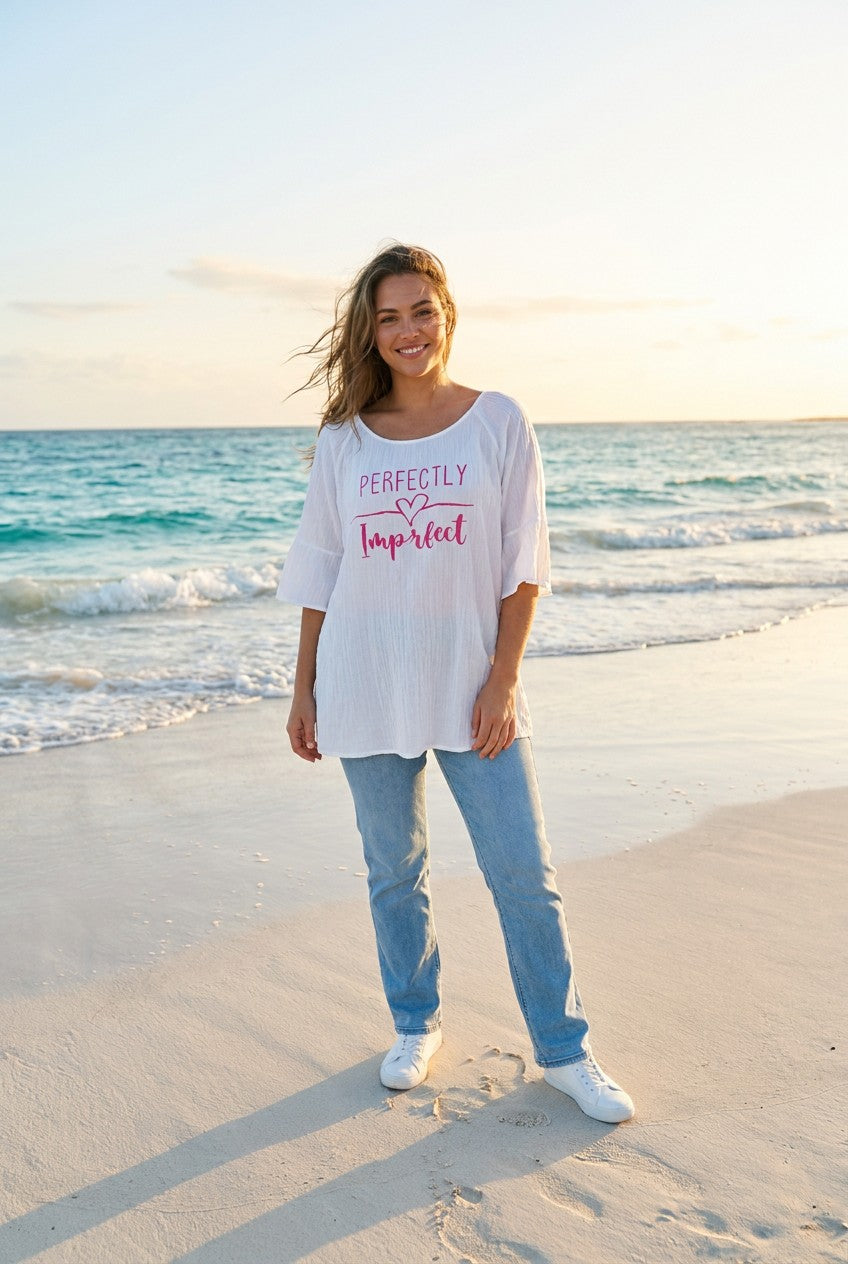 Tunika Weiß Strukturmuster Perfectly Imperfect – TraumStück Sylt – Weiß, Vorderansicht