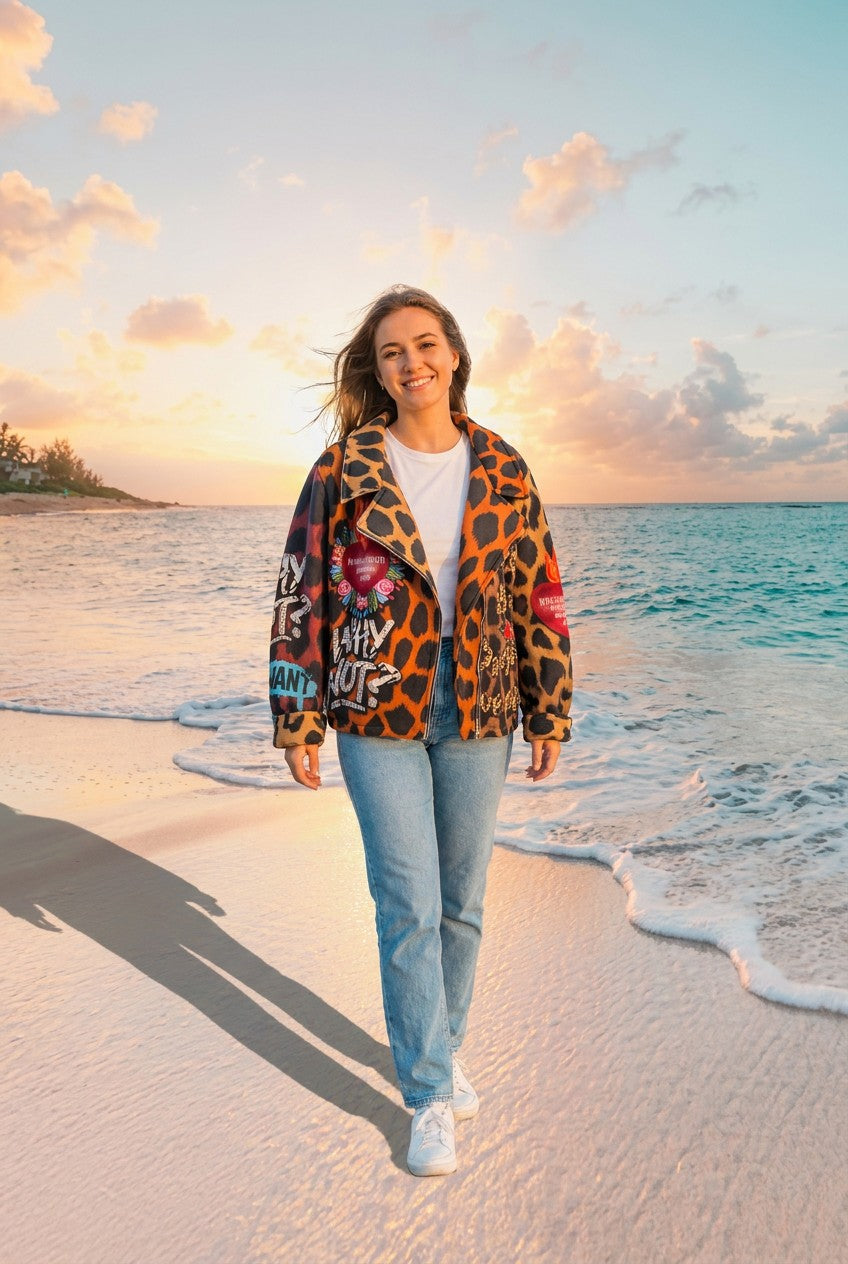 Jacke Leopardenmuster Oversized – TraumStück Sylt – Braun, Vorderansicht