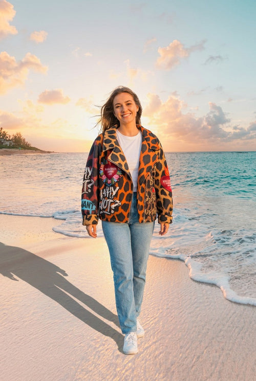 Jacke Leopardenmuster Oversized – TraumStück Sylt – Braun, Vorderansicht