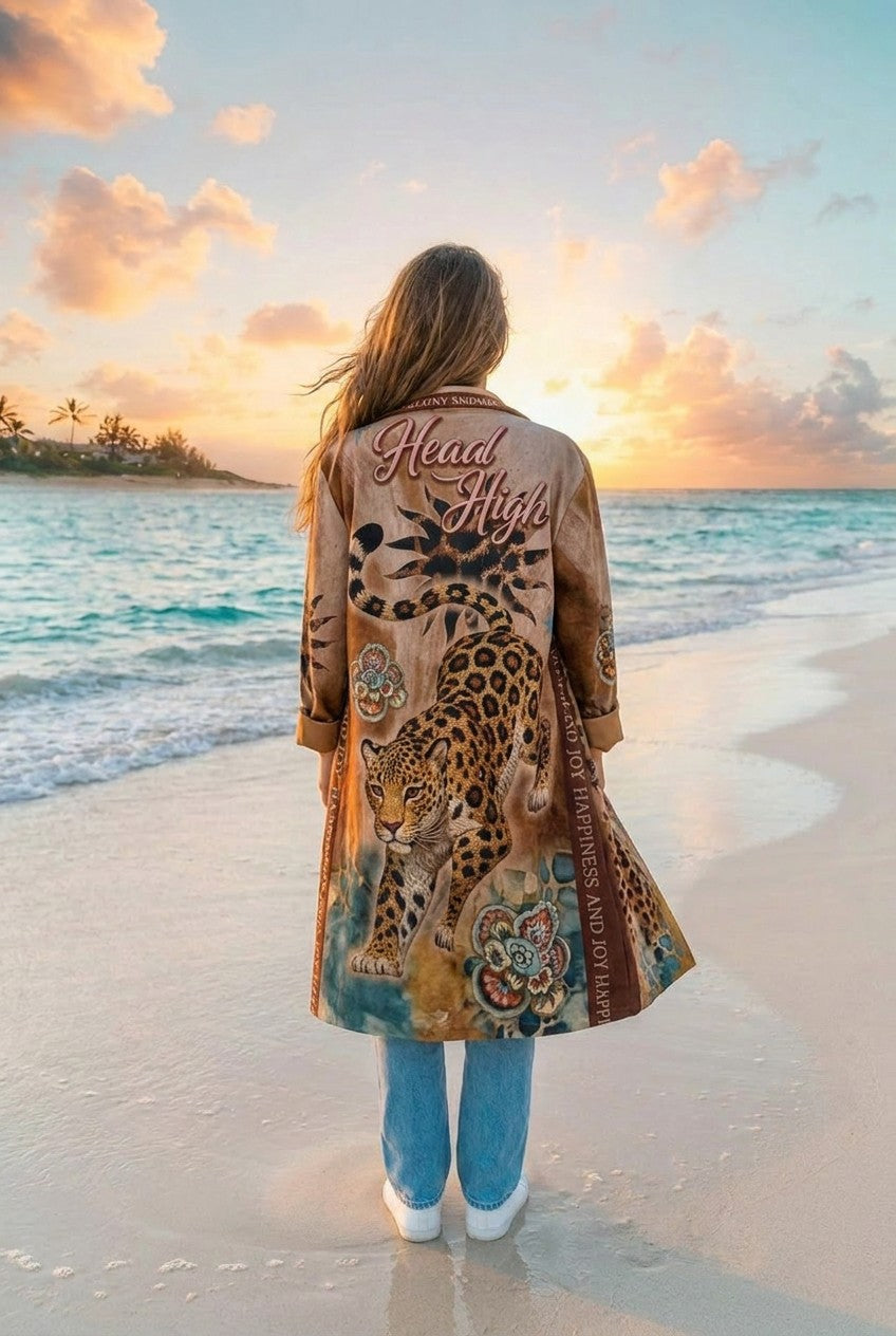 Kimono-Mantel Leopard Digital-Print – TraumStück Sylt – Braun, Rückansicht