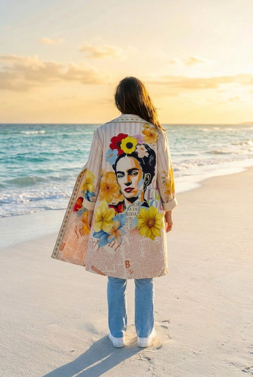 Jacke Weiß Frida-Kahlo-Print – TraumStück Sylt – Weiß, Rückansicht