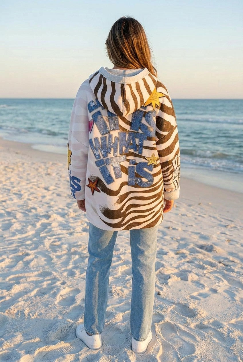 Cardigan Zebra-Muster Patches weiß – TraumStück Sylt – Weiß, Rückansicht