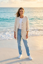 Leinenjacke Oversized Fransen – TraumStück Sylt – Beige, Vorderansicht
