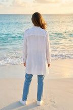 Leinenjacke Oversized Fransen – TraumStück Sylt – Beige, Rückansicht