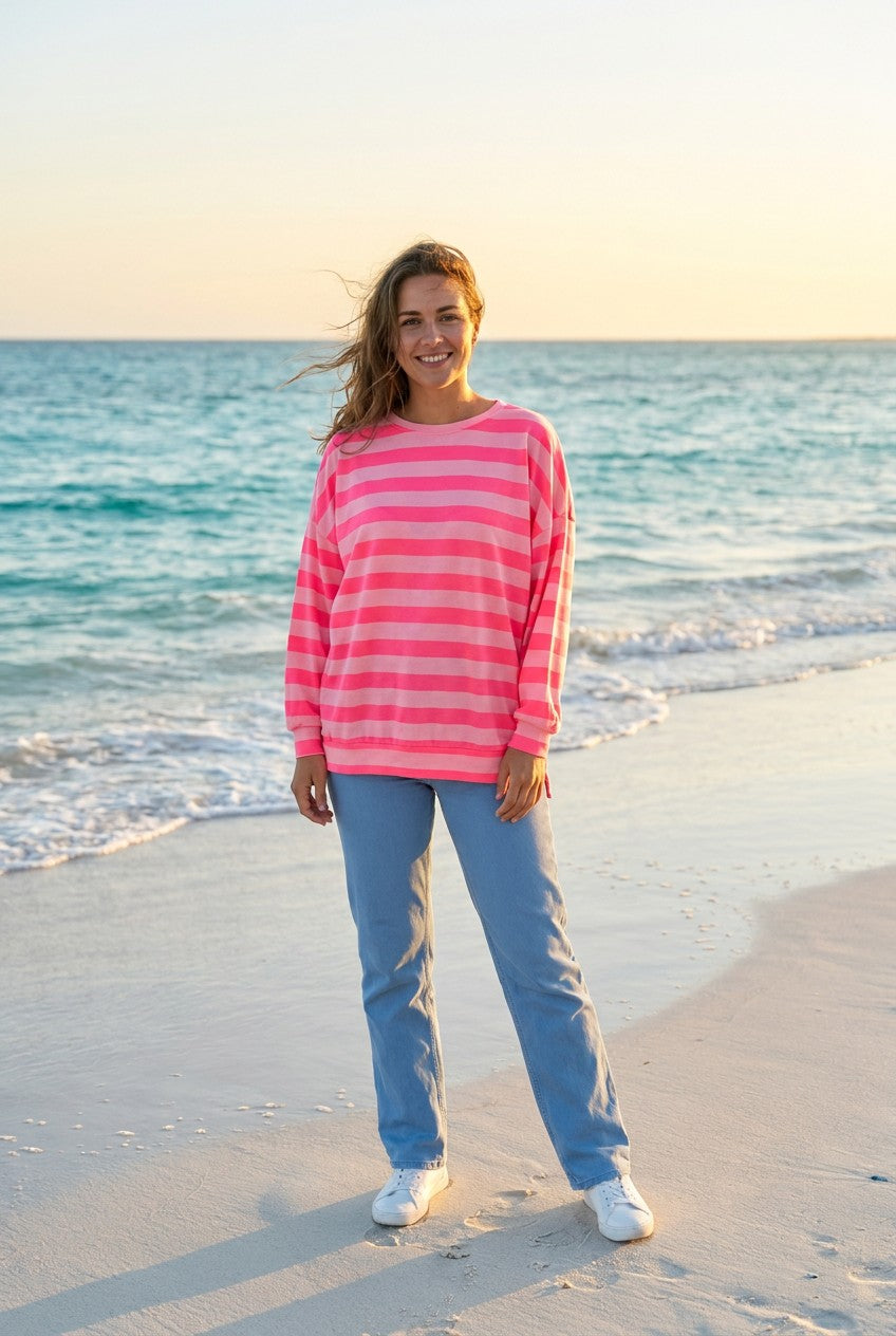 Sweatshirt Streifen Oversized – TraumStück Sylt – Rot, Vorderansicht
