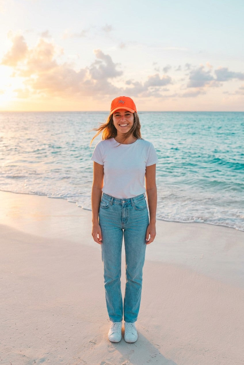 Basecap NY-Logo Stickerei – TraumStück Sylt – Orange, Vorderansicht