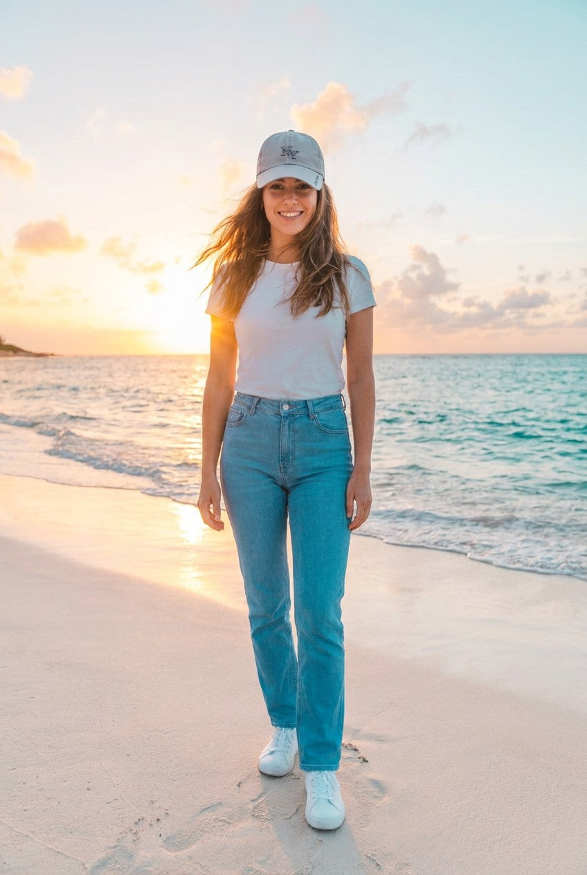 Basecap NY-Logo Stickerei – TraumStück Sylt – Grau, Vorderansicht