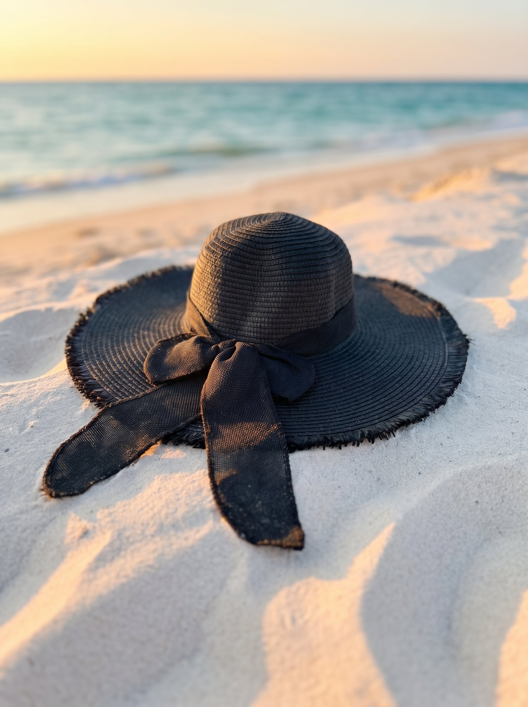 Sonnenhut Stroh breite Krempe – TraumStück Sylt – Schwarz, Vorderansicht