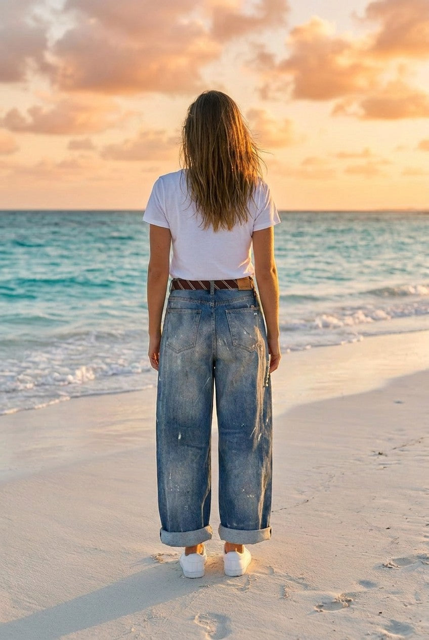 Jeans Wide-Leg Highwaist Denim – TraumStück Sylt – Blau, Rückansicht