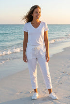 Jogger-Hose mit Elastikbund – TraumStück Sylt – Beige, Vorderansicht