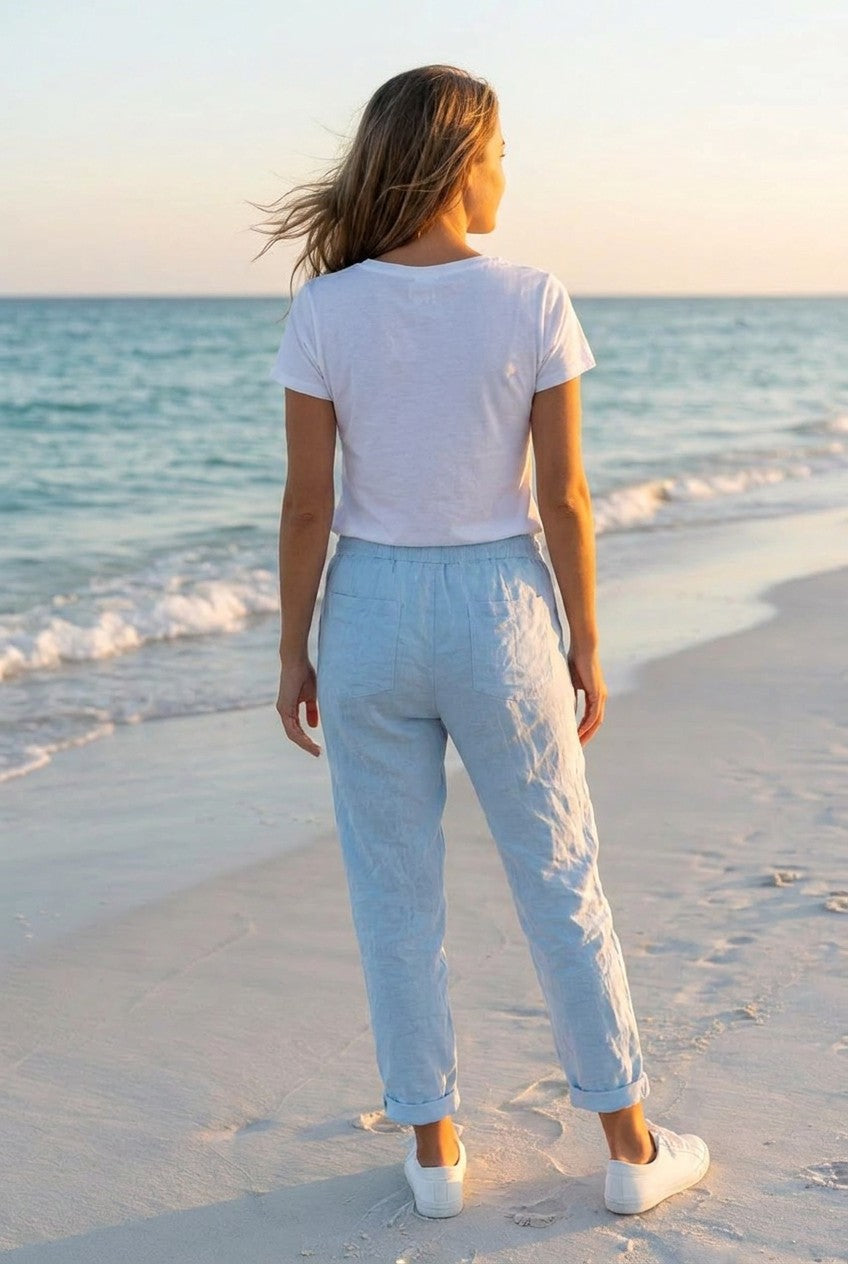 Jogger-Hose mit Elastikbund – TraumStück Sylt – Beige, Rückansicht