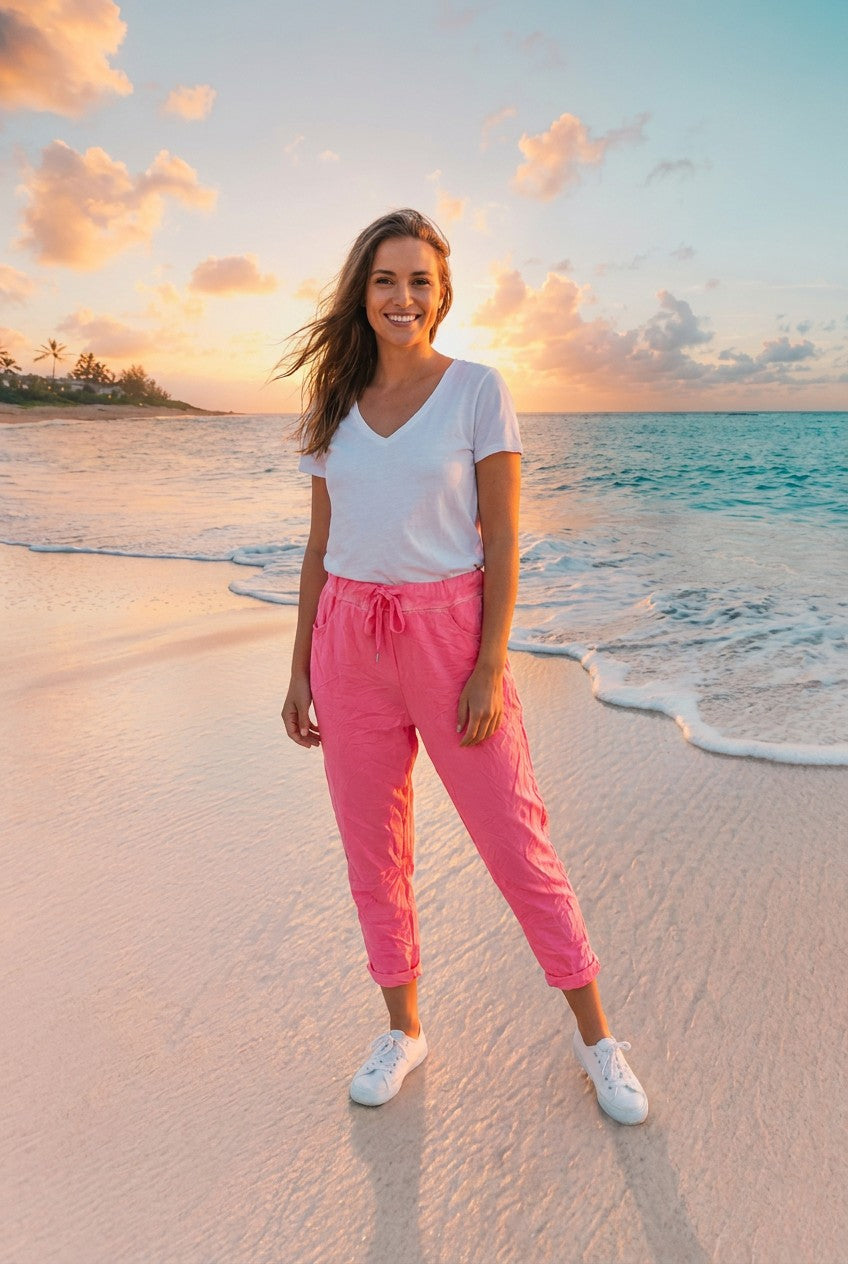 Weite Bundhose mit Tunnelzug – TraumStück Sylt – Pink, Vorderansicht