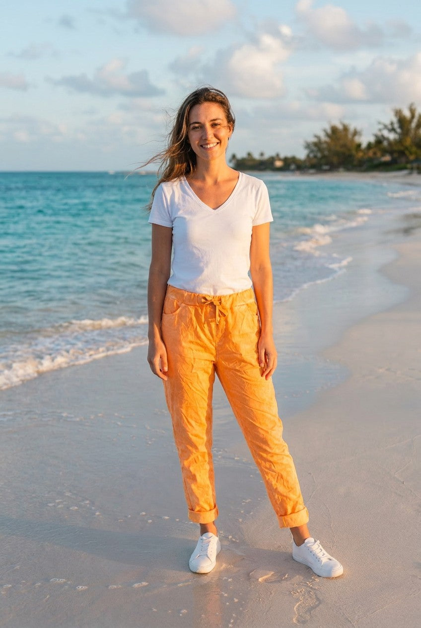 Weite Bundhose mit Tunnelzug – TraumStück Sylt – Orange, Vorderansicht