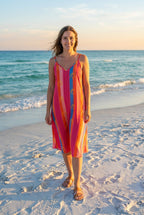 Maxikleid Streifen Fächermotiv – TraumStück Sylt – Orange, Vorderansicht
