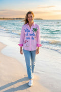 Oversize-Hemd Rosa Streifen & Print – TraumStück Sylt – Rosa, Vorderansicht