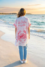 Oversize-Hemd Rosa Streifen & Print – TraumStück Sylt – Rosa, Rückansicht