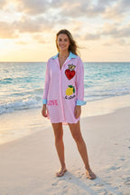 Hemdkleid Rosa Streifen Pailletten – TraumStück Sylt – Rosa, Vorderansicht
