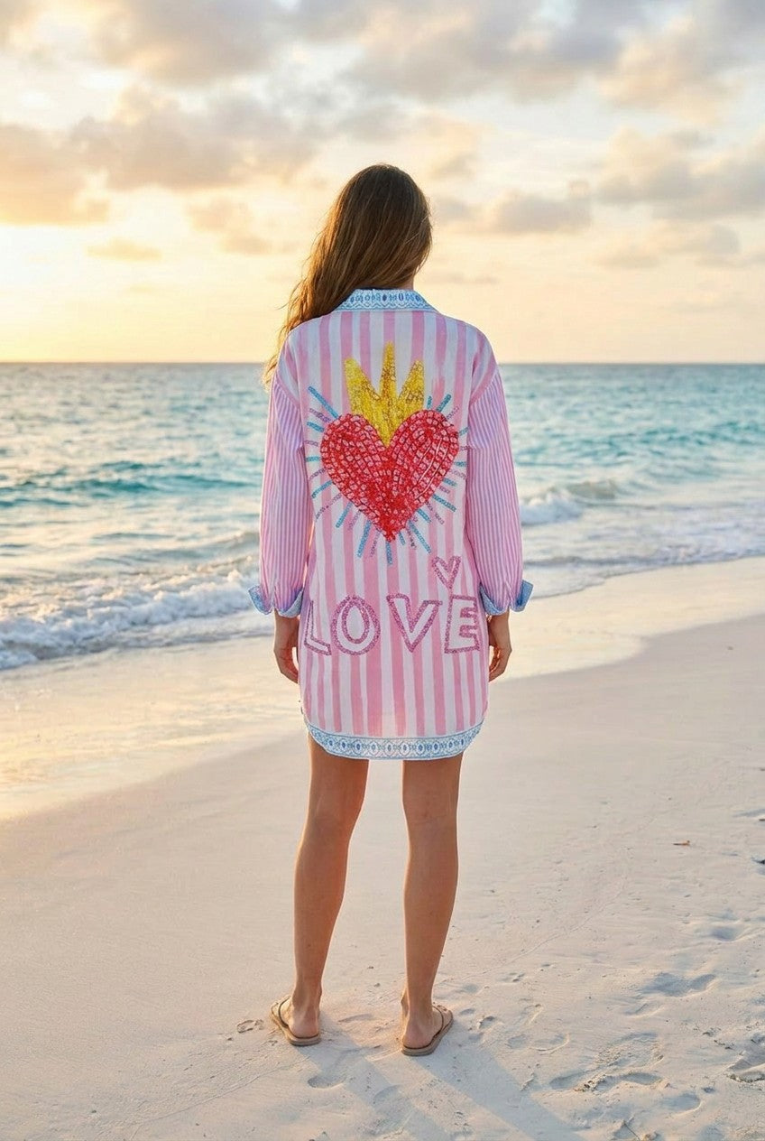 Hemdkleid Rosa Streifen Pailletten – TraumStück Sylt – Rosa, Rückansicht
