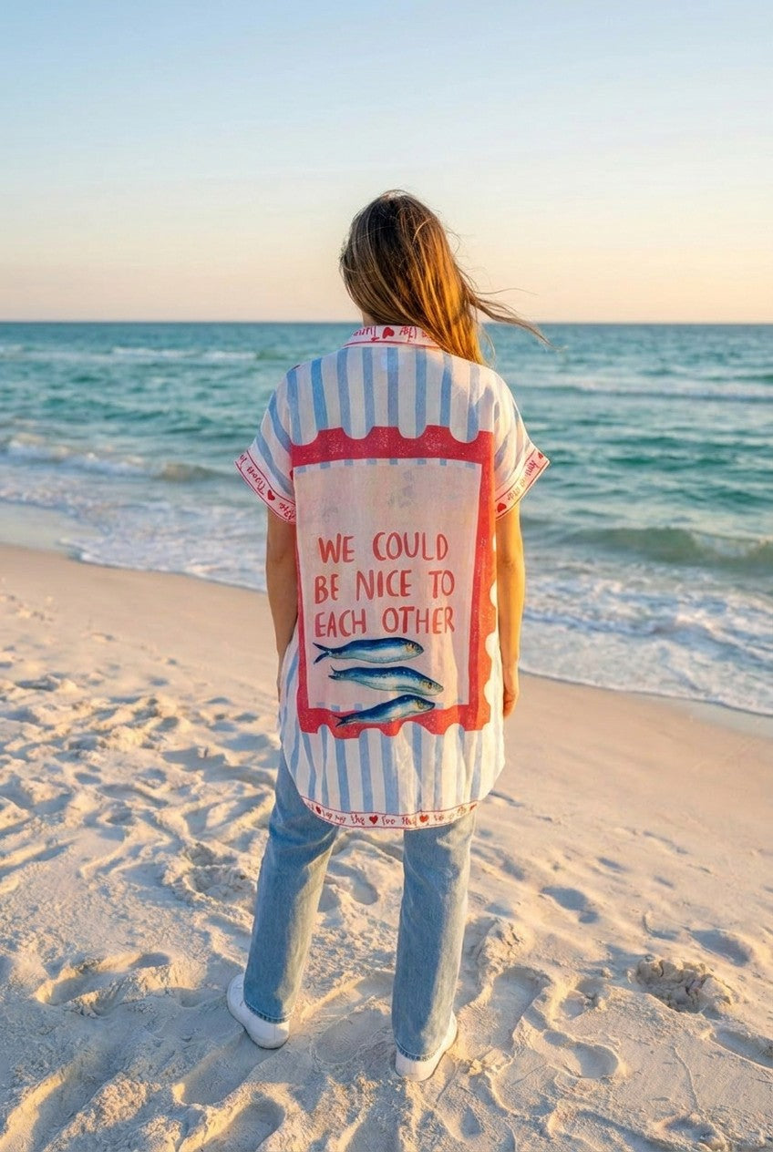Overshirt Weiß Grafik-Print Kurzarm – TraumStück Sylt – Weiß, Rückansicht