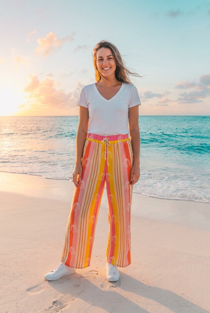 Culotte Streifen Fächer-Print – TraumStück Sylt – Beige, Vorderansicht