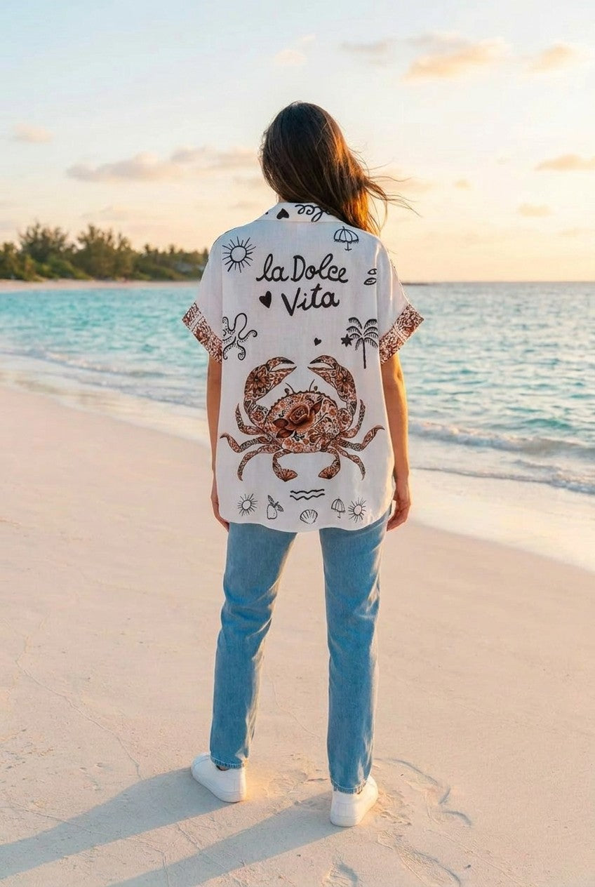 Oversized-Hemd Streifen-Print – TraumStück Sylt – Schwarz, Rückansicht