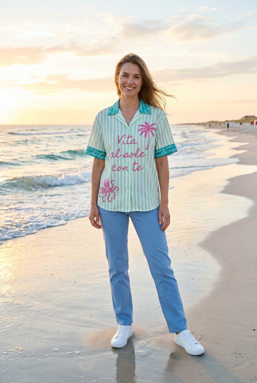Oversized-Hemd Streifen-Print – TraumStück Sylt – Mint, Vorderansicht