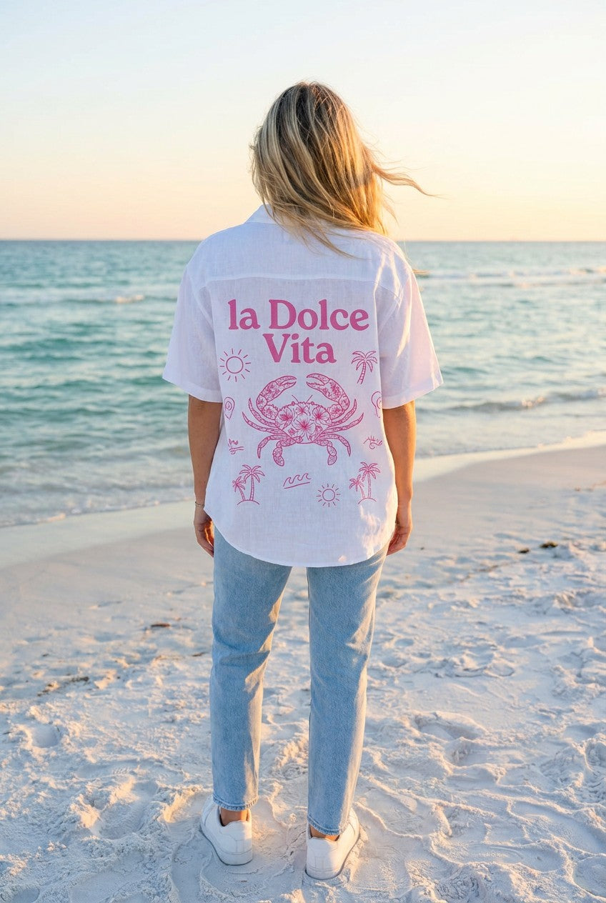 Oversized-Hemd Streifen-Print – TraumStück Sylt – Rosa, Rückansicht