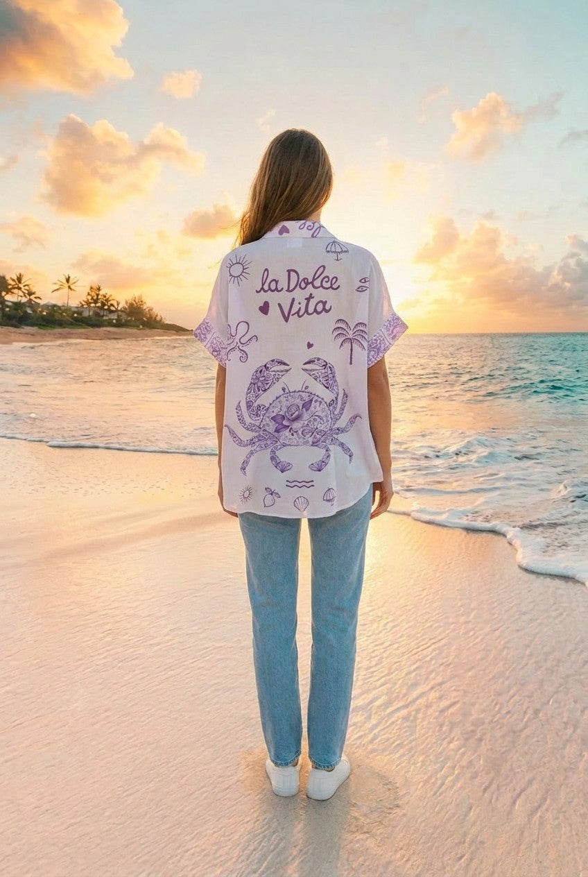 Oversized-Hemd Streifen-Print – TraumStück Sylt – Lila, Rückansicht