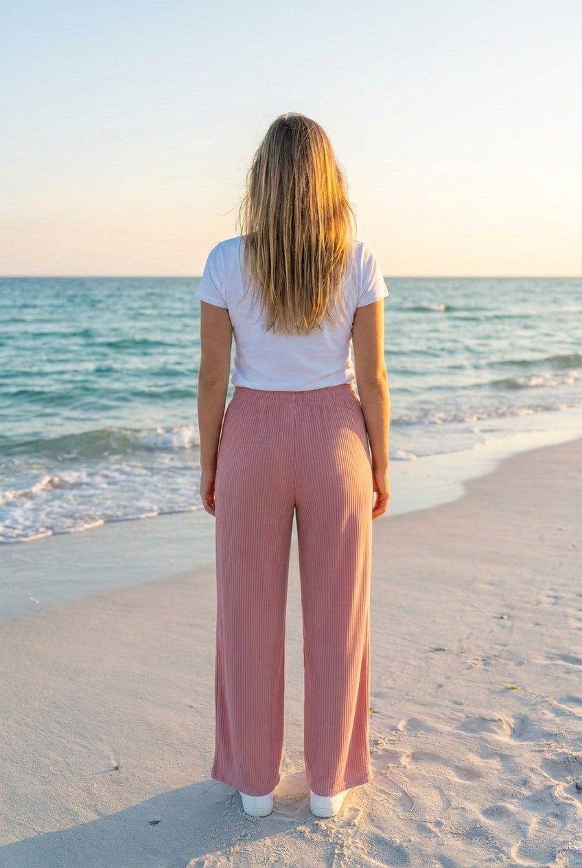 Jogger-Hose mit Ripp-Struktur – Rosa, Rückansicht
