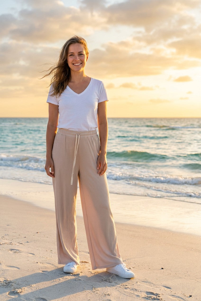 Jogginghose Maxi-Länge – Beige, Vorderansicht