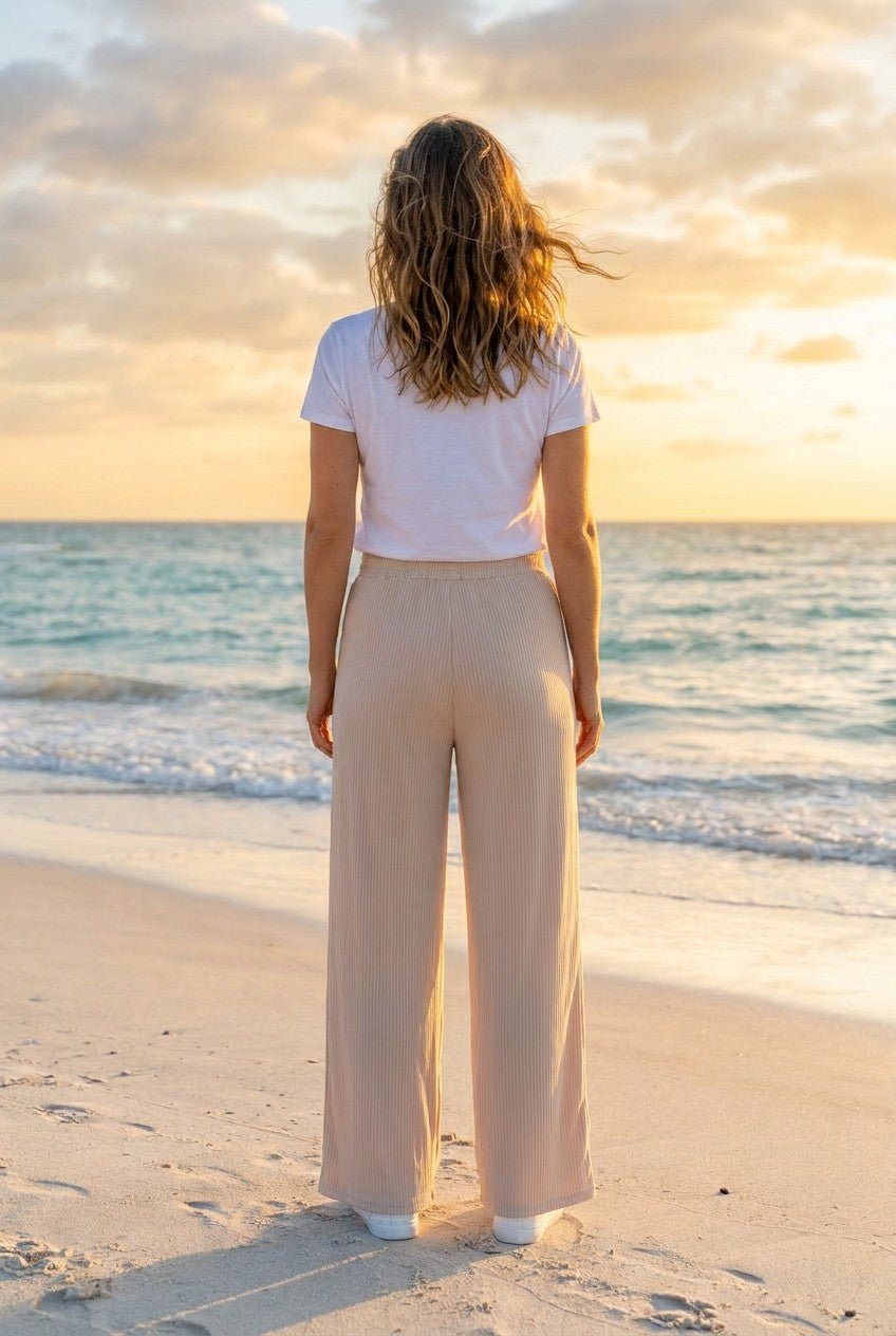 Jogginghose Maxi-Länge – Beige, Rückansicht