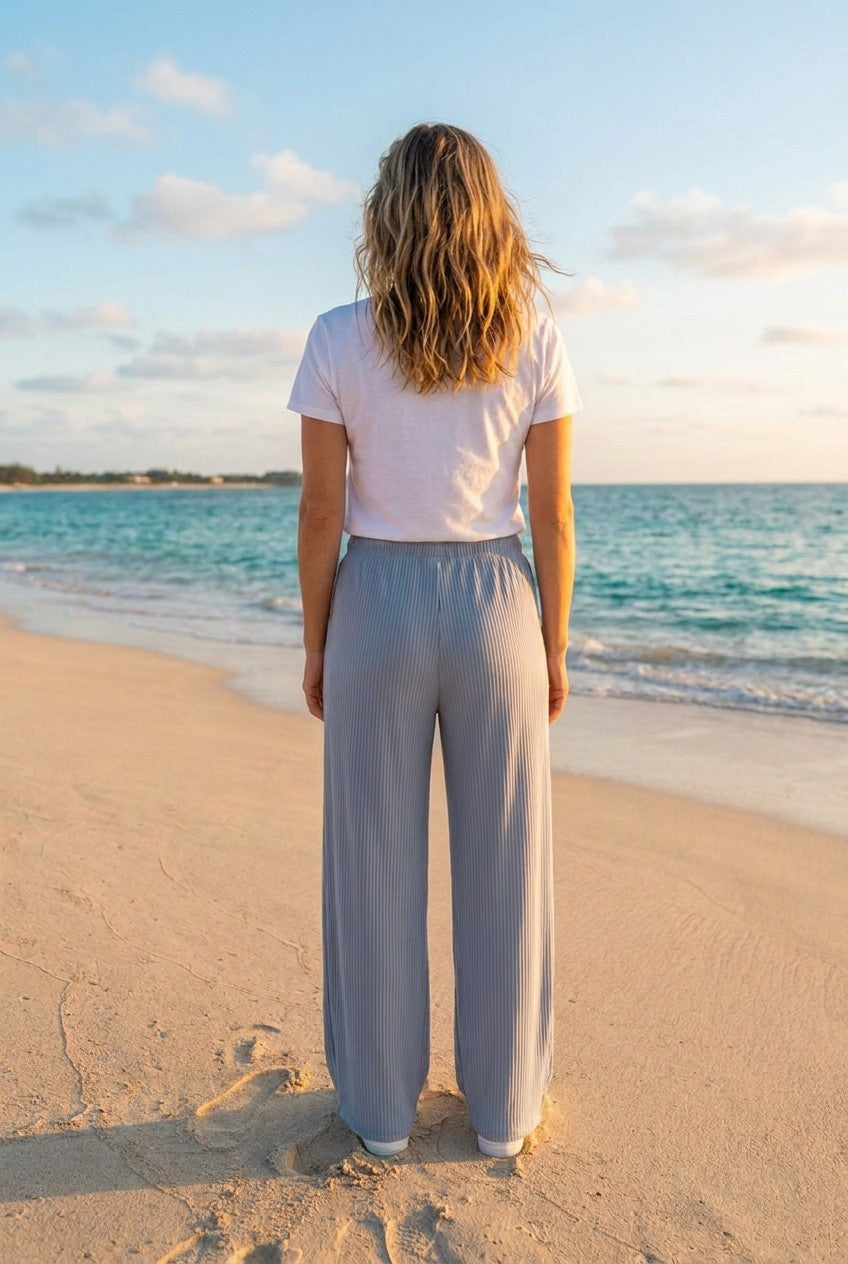Jogger-Hose mit Ripp-Struktur – Grünblau, Rückansicht