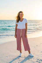 Jogger-Hose mit Rippstruktur – Rosa, Vorderansicht