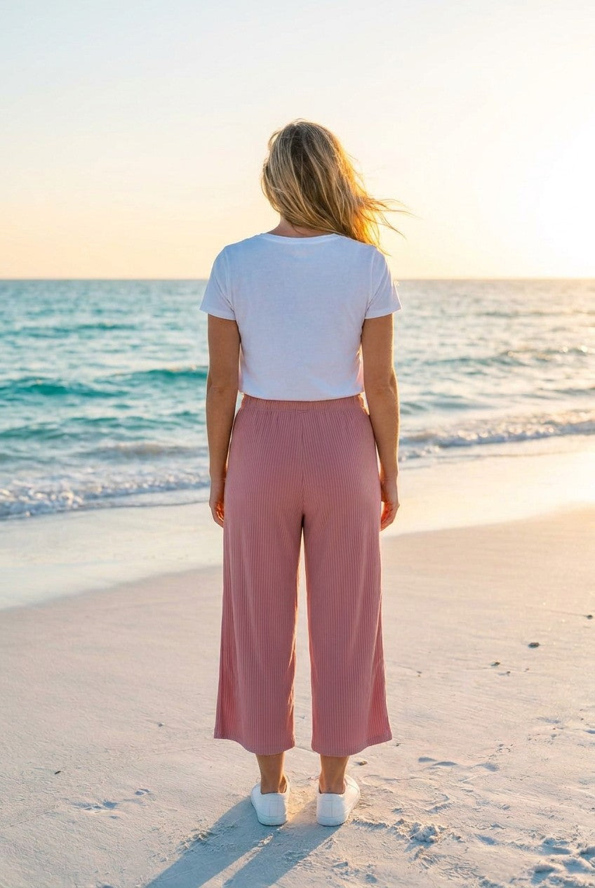 Jogger-Hose mit Rippstruktur – Rosa, Rückansicht